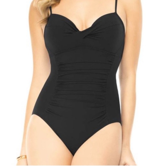 UEC SPANX LOVE YOUR ASSETS BLACK Ruched One Piece Swimsuit Sz L Twist Push Up - Picture 1 of 10